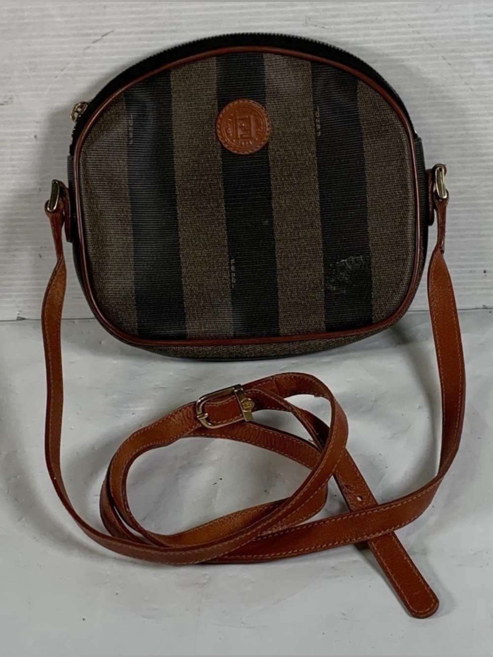 Vintage Fendi Brown and Tan Striped Crossbody Bag